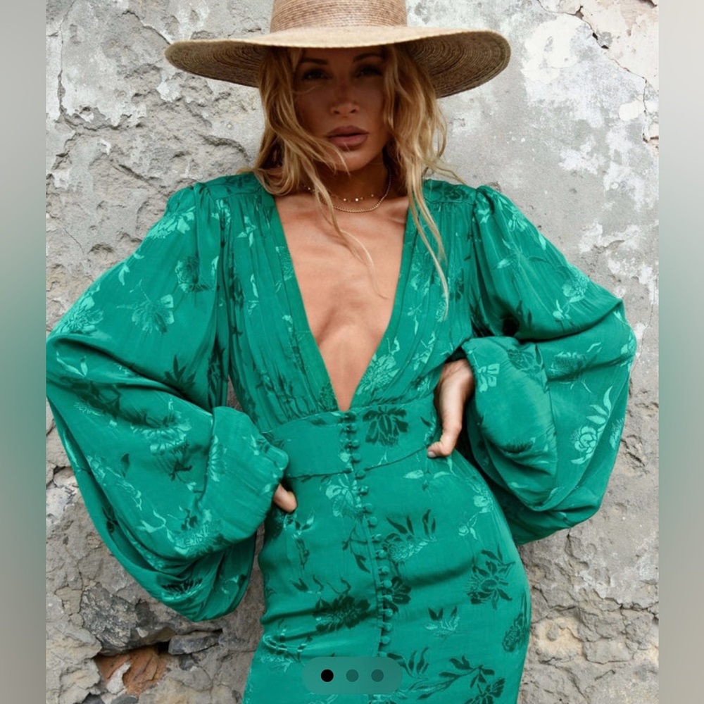 Rat & Boa Isabella Balloon Sleeve Emerald Green Statement Dress